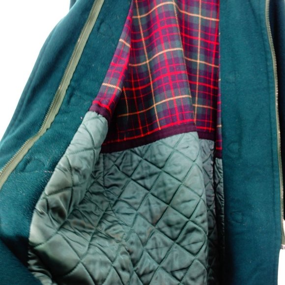 VINTAGE LL Bean Coat Women 12 Wool Green Toggle Plaid Lining Jacket LARGE USA - Picture 4 of 14